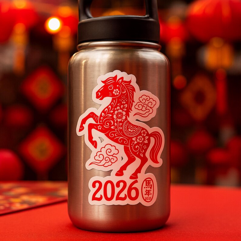 Chinese New Year 2026 sticker, Year of the Horse decal, Lunar New Year Gift, Born 2014, 2026, Gift sticker, Lunar New Year Stickers