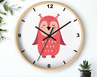 Folk Style Owl Wall Clock: Scandinavian Nursery Decor