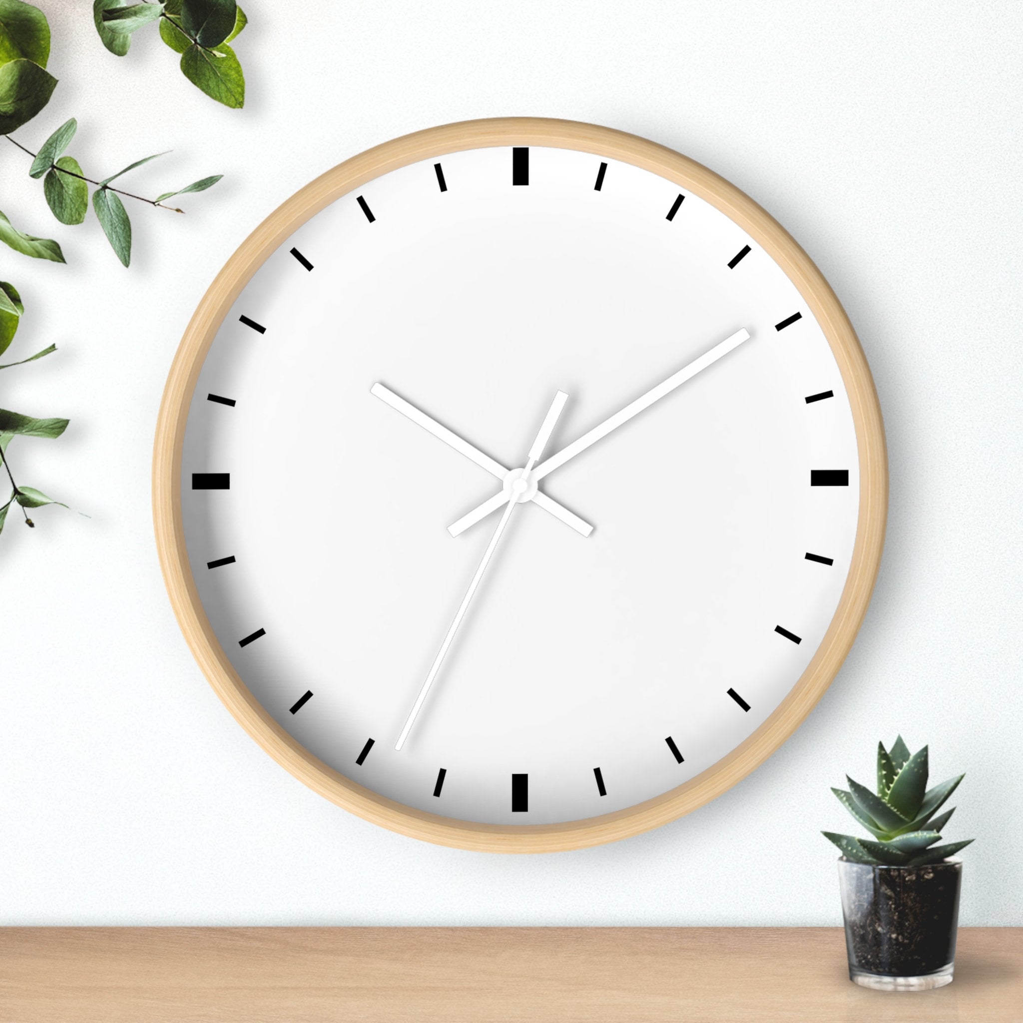 Minimalist White Wall Clock: Silent Movement, Wood Frame, 10 Inch
