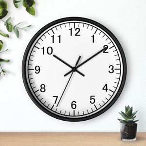 Black Analog Wall Clock, Wood Frame,  Battery Operated with Silent Movement, 10 inch, White Face Wall Clock with Numbers,  Minimalist design