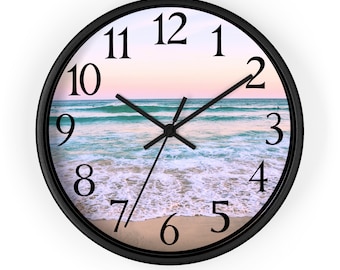 Beach Sunset Wall Clock with Stunning Sunset Scene, Beach Theme Clock, Beach Time Gift, Coastal Decor, Ocean Clock