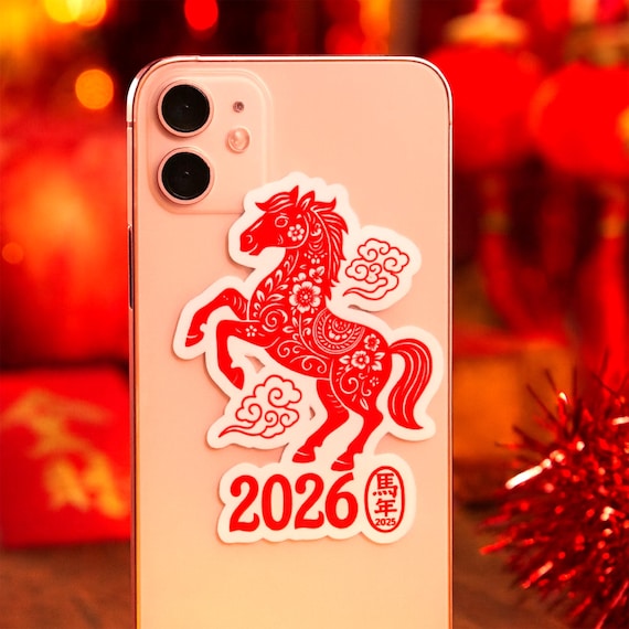 Chinese New Year 2026 sticker, Year of the Horse decal, Lunar New Year Gift, Born 2014, 2026, Gift sticker, Lunar New Year Stickers