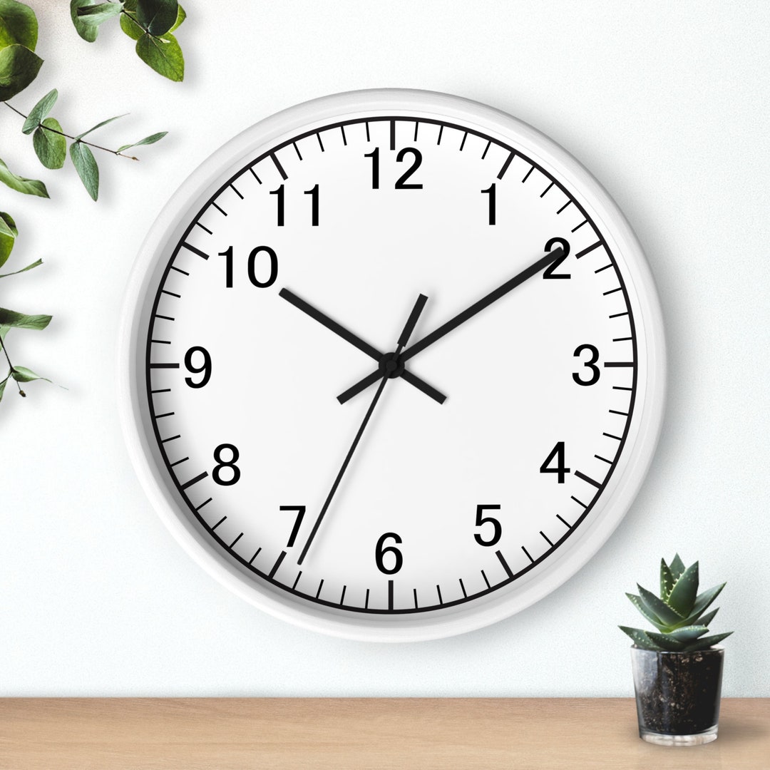 White Analog Wall Clock, Wood Frame, Battery Operated With Silent Movement, 10 Inch, White Face