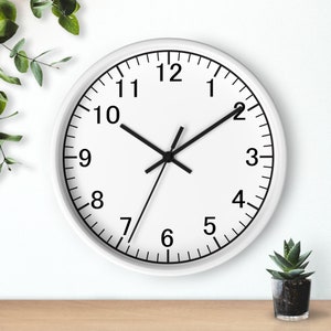 White Analog Wall Clock, Wood Frame,  Battery Operated with Silent Movement, 10 inch, White Face Wall Clock with Numbers,  Minimalist design