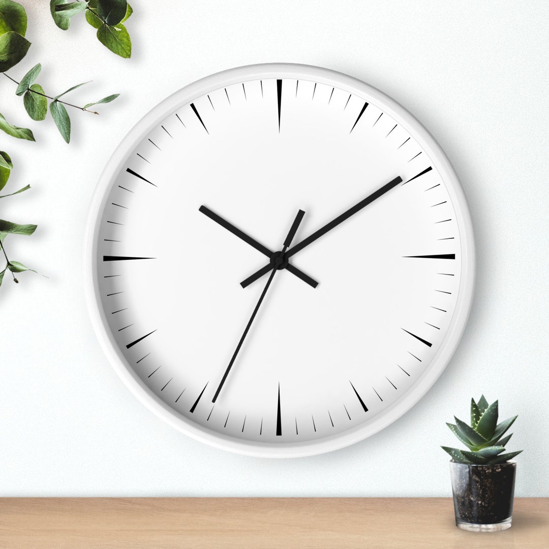 White Analog Wall Clock, Wood Frame, Battery Operated With Silent Movement, 10 Inch, White Face