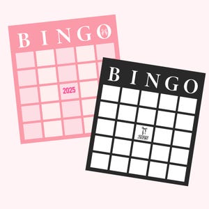 Cartão de bingo DIY 2025, bingo Girls Night Out, modelo de cartão de bingo 2025, laço rosa coquete, cartão de bingo em branco, download digital IMPRIMÍVEL