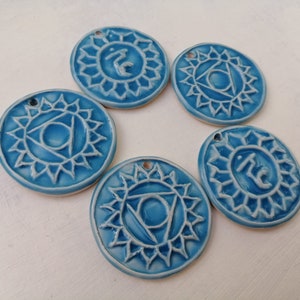Handmade Turquoise Ceramic Vishuddha Chakra Pendant: Throat Chakra Necklace