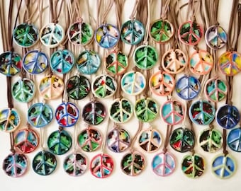 Boho Ceramic Peace Necklaces - 15 Pieces of Unique Peace Pendant Jewelry