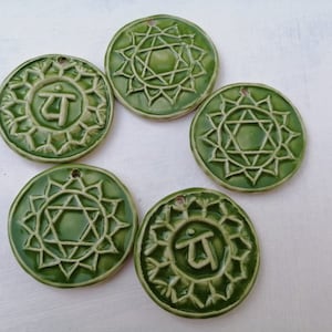 Handmade Ceramic Anahata Chakra Pendant: Green Heart Chakra Necklace