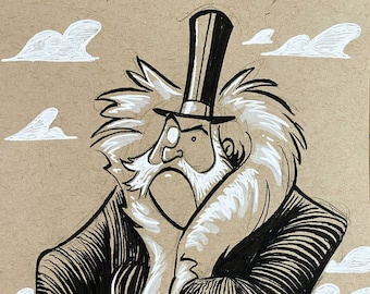 Explorer on the town - original pen and ink sketch