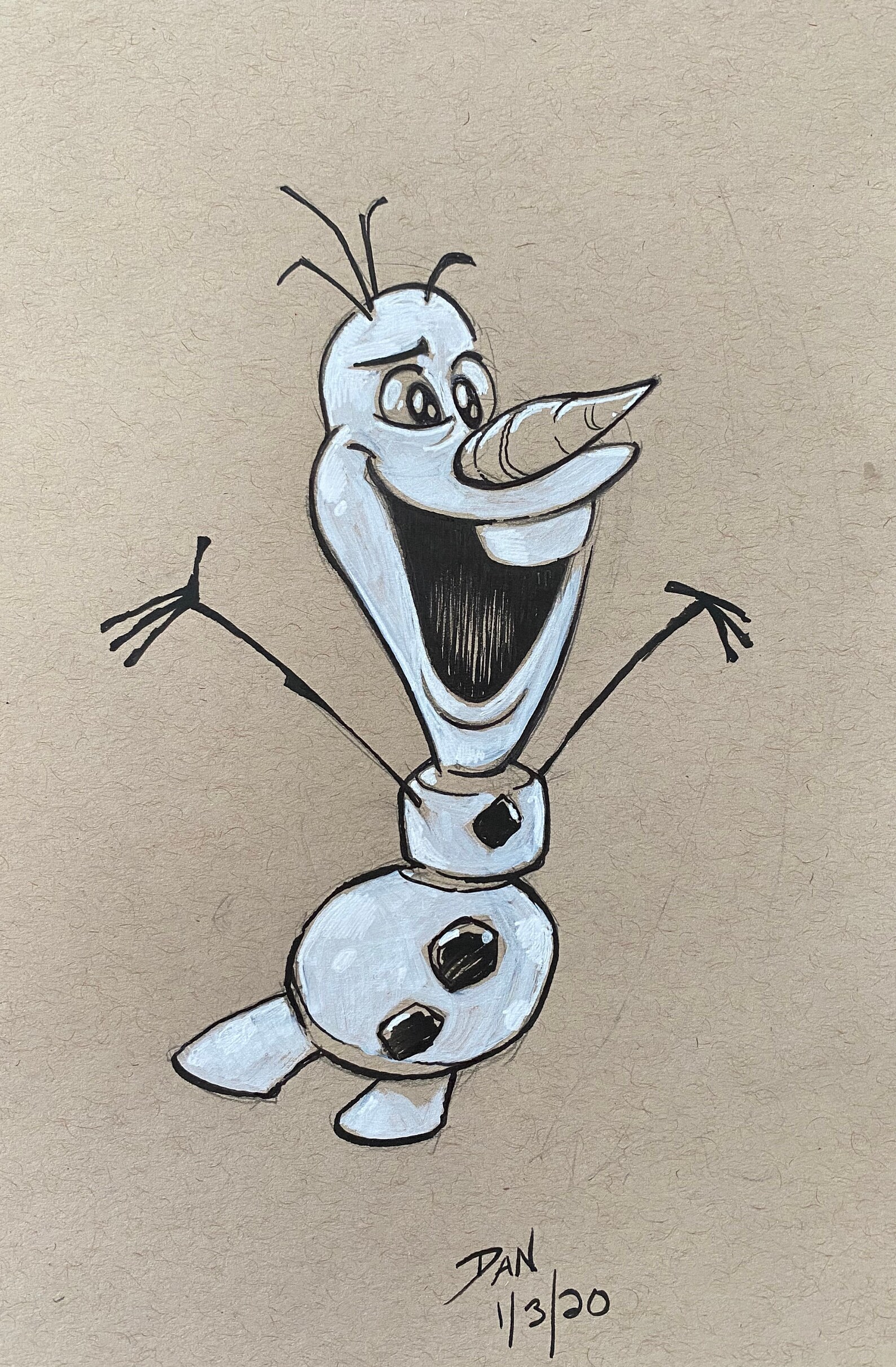 olaf sketch ink with white highlights etsy