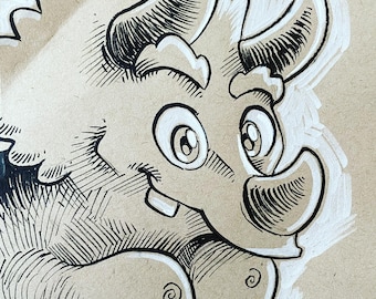 Triceratops - original pen and ink sketch