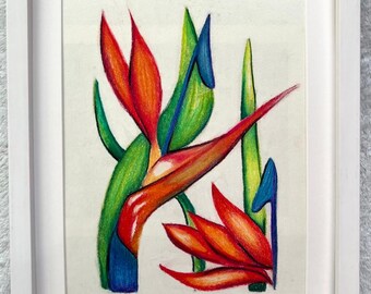 Original chalk pastel pencil painting, handmade, signed, genuine, art, wall decor, home decor, office, flower