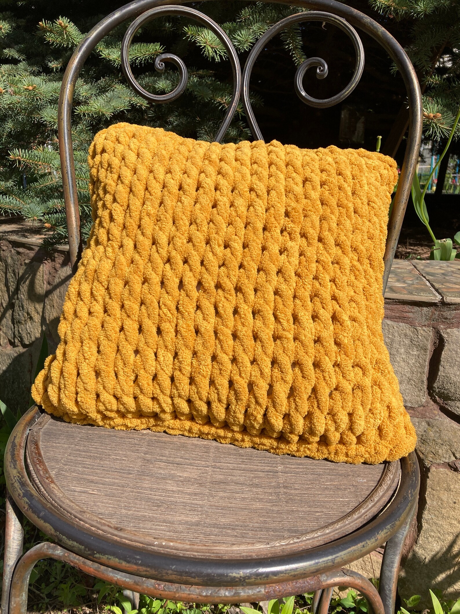 Soft fluffy mustardcolored square pillow. Home or apartment Etsy