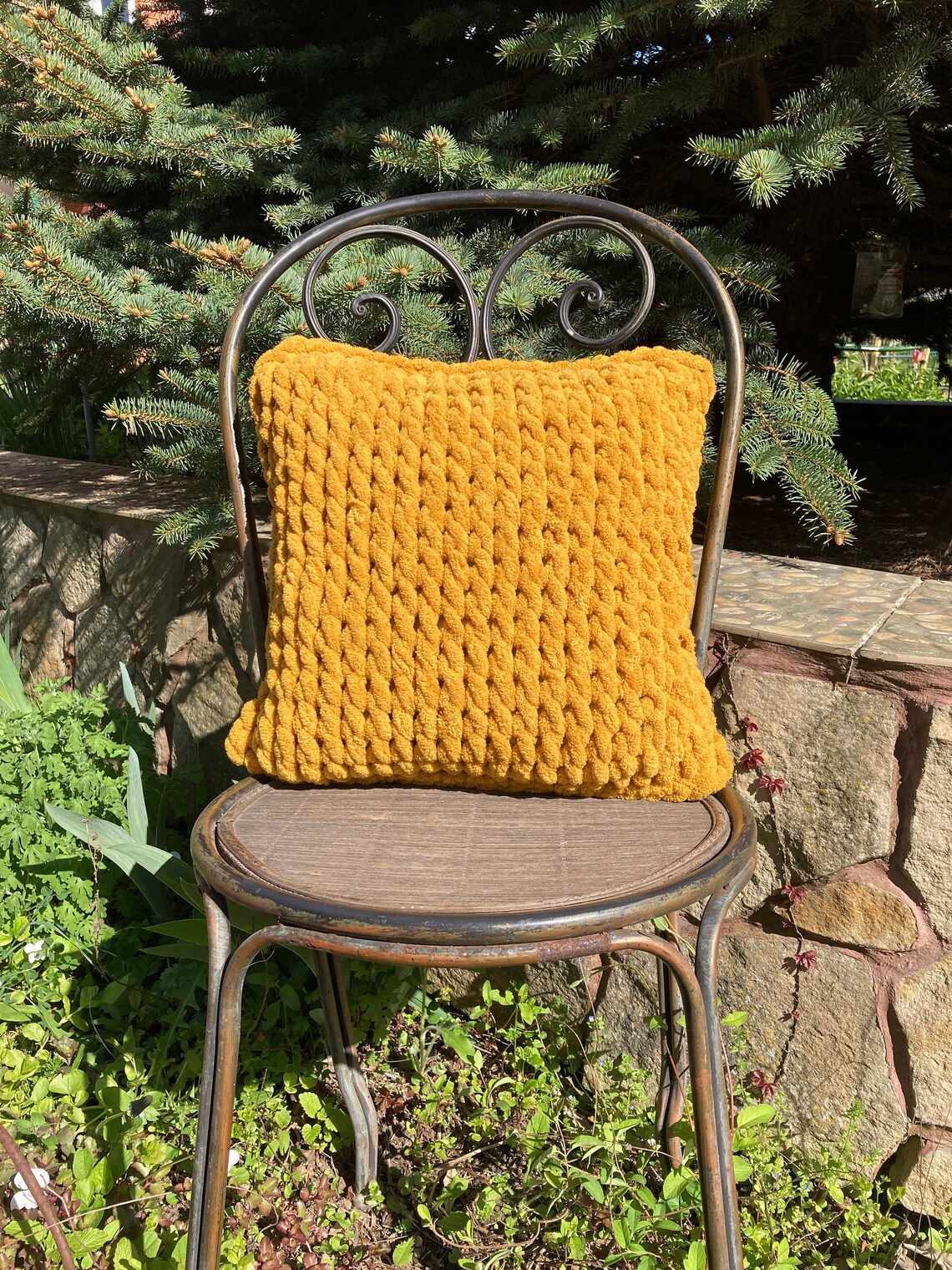 Soft fluffy mustardcolored square pillow. Home or apartment Etsy