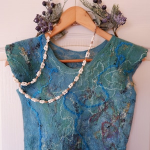 Felt green romantic dress for summer / Wool and  silk short dress / Eco-friendly felted dress / Wedding Guest dress Dress / Unique style