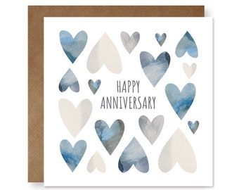 Anniversary Card, Happy Anniversary Card, Wedding Anniversary, Love Hearts, Watercolour Design