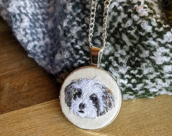 Embroidered Pet Portrait Pendant