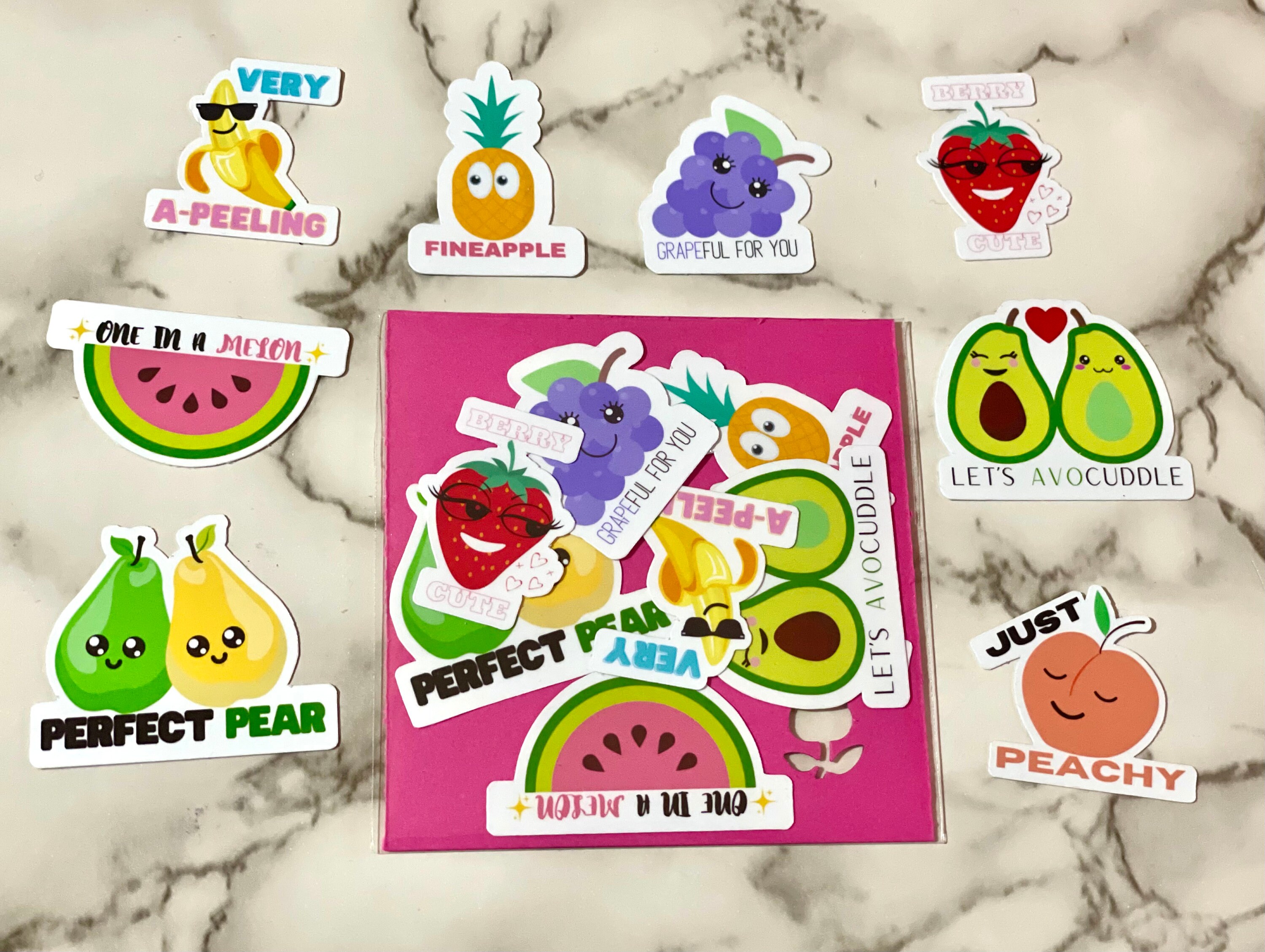 8 Funny Fruit Pun Stickers Cute DieCut Fruit Stickers Etsy