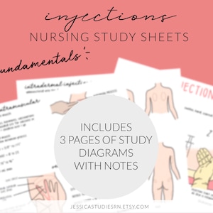 INJECTIONS Feuilles du guide d'étude | Principes de base | Notes sur l'école d'infirmières | Notes numériques pour iPad + Planning