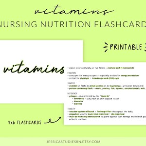 Flashcards imprimables VITAMINES | Alimentation | Notes de l'école d'infirmières | Notes iPad numériques + Planification