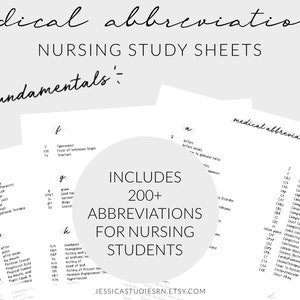 ABRÉVIATIONS MÉDICALES Feuilles d'étude | Principes de base | Notes sur l'école d'infirmières | Notes numériques pour iPad + Planning