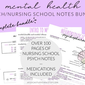 PACOTE DE SAÚDE MENTAL com Medicamentos | Psicologia | Notas da Escola de Enfermagem | Notas digitais para iPad + planejamento