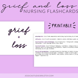 GRIEF + LOSS Flashcards imprimables | Psy | Notes de l'école d'infirmières | Notes iPad numériques + Planification