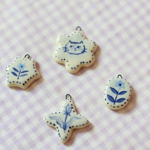 Ceramic Blue Flower Charm - hand painted charm