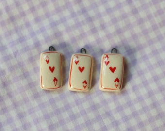 Ceramic Card Charm - Heart Suit - Ace of Hearts