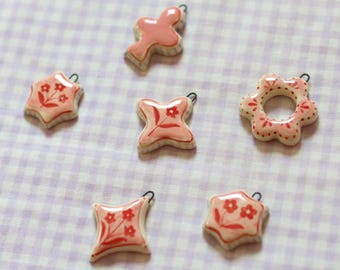 Ceramic Pink Flower Charm - hand painted charm