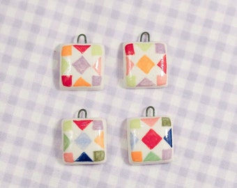 Ceramic Quilt Block Charm - Rainbow - Multi Quilt Square Charm