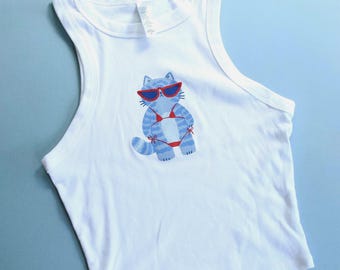 Bikini Cat Tank Top - Screen Printed Original Design