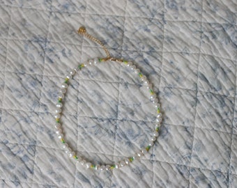 Green Beaded Necklace - Freshwater Pearls