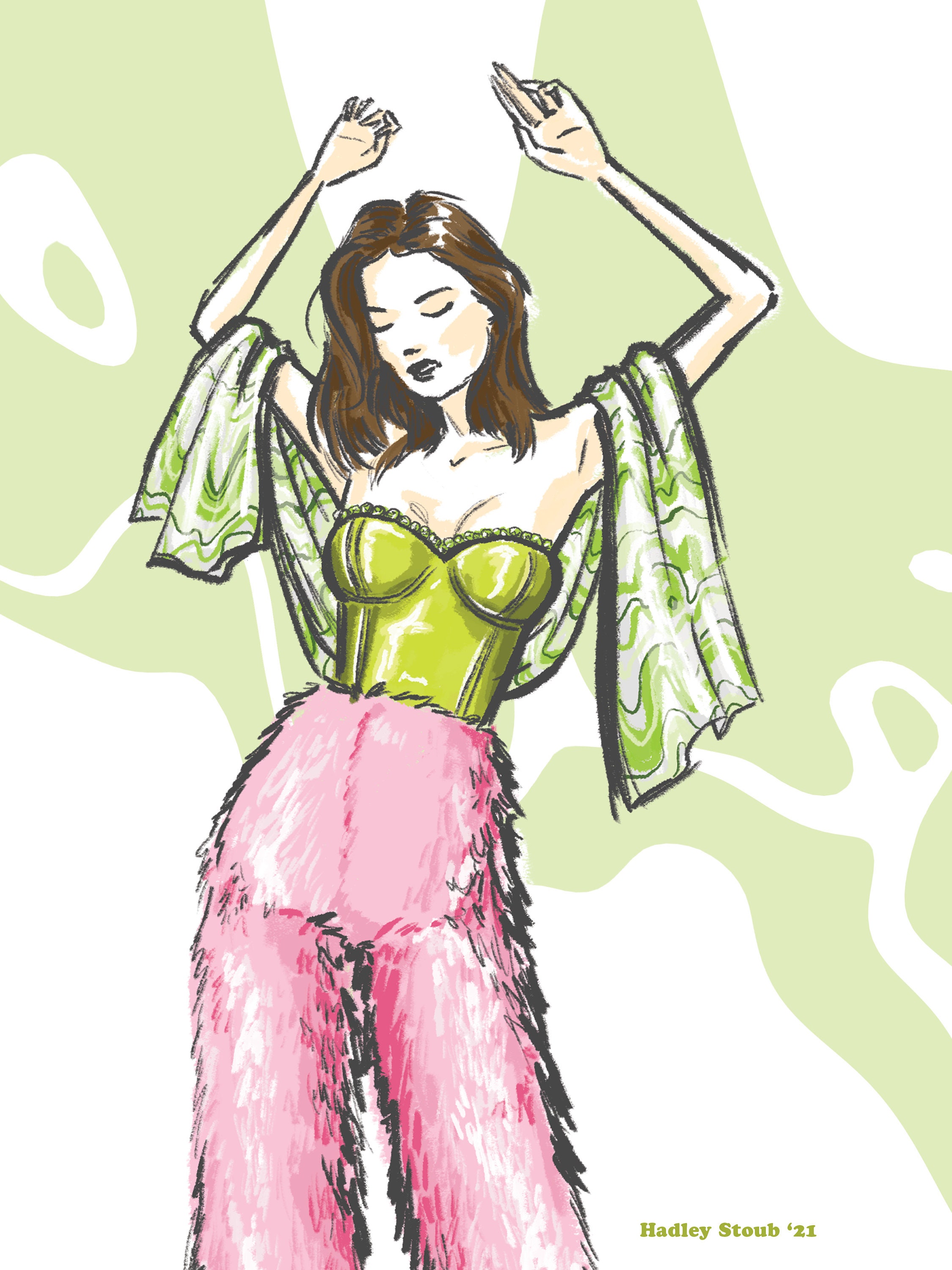 Fashion Figure Print Original Design Green Bustier Etsy New Zealand