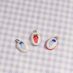 Mini Ceramic Strawberry Charm - Blue Strawberry - Red Strawberry