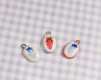 Mini Ceramic Strawberry Charm - Blue Strawberry - Red Strawberry