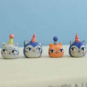 Ceramic Clown Cat Head Figurine - Handmade Sculpture - Kitschy Knick Knack - Kitty Birthday