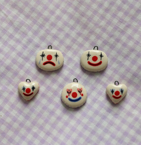 Ceramic Clown Charm - Clowncore - Halloween Jewelry - Ceramic Jewelry