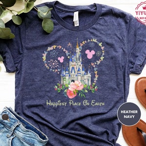 Disney Castle Floral Shirt, Vintage Disney Shirt, Happiest Place on Earth Shirt , Magic Kingdom Shirt