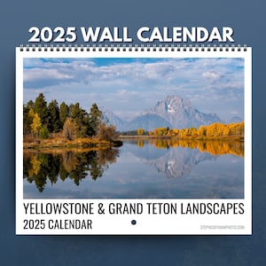 Calendario da parete 2025 Yellowstone e Grand Teton Landscapes, Calendario da parete mensile, Calendario dei parchi nazionali, Calendario da parete personale, Natura
