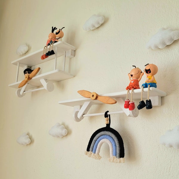 Custom Airplane Shelf | Nursery Shelf | Aviator Shelf | Montessori Shelf | Wall Mounted Shelf | Kids Room Shelf | Biplane Shelf | Babyshower