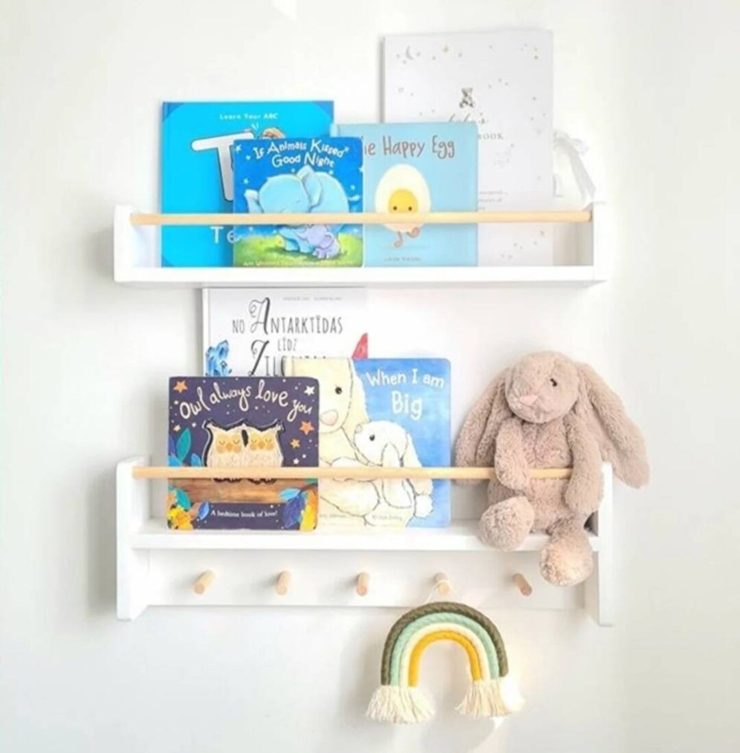 Wooden Nursery Wall Shelf Set of 2 Montessori Wooden Shelf Kids Room ...