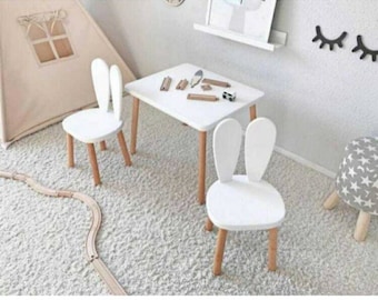 Tavolo e sedia per bambini / Tavolo per bambini in legno / Mobili per bambini / Set sedie da tavolo per bambini / Tavolo bianco Montessori