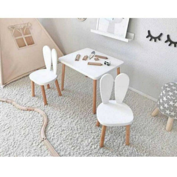 Kindertisch und Stuhl | Kindertisch aus Holz | Kindermöbel | Kleinkind Tisch Stuhl Set | Tisch Weiss Montessori