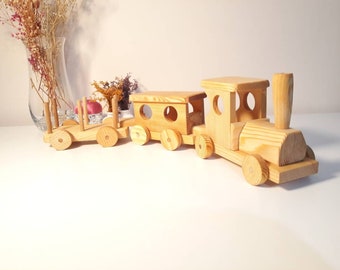 Wooden Toy Train 3 Pcs Set | Wooden Toddler Toys | Natural Toy | Montessori Toy | Gift For Kids | Nursery Decor | Home Decor | Holiday Decor