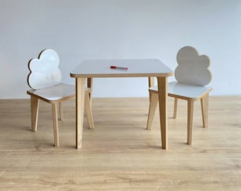 Table et chaises pour enfants | Table en bois pour enfants | Meubles pour enfants | Table pour enfants nuage et lapin | Ensemble table et chaises pour tout-petit | Table Montessori