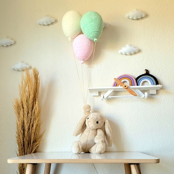 Décoration de chambre d'enfant à accrocher avec un lapin volant et des ballons | Décoration murale à suspendre pour enfants | Mobile bébé | Décoration bohème | Décoration de fête prénatale | Cadeau pour les enfants