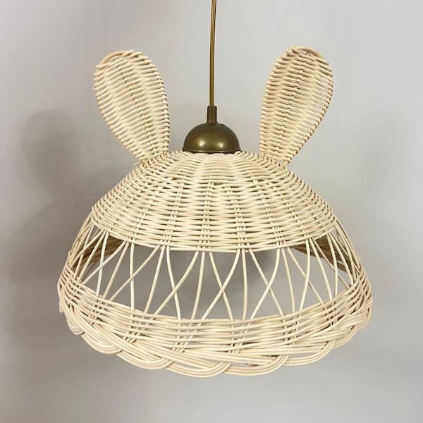 Rattan Pendant Light | Wicker Hanging Lamp For Kids | Nursery Lampshade | Rattan Bunny Lamp | Kids Room Light | Nursery Light
