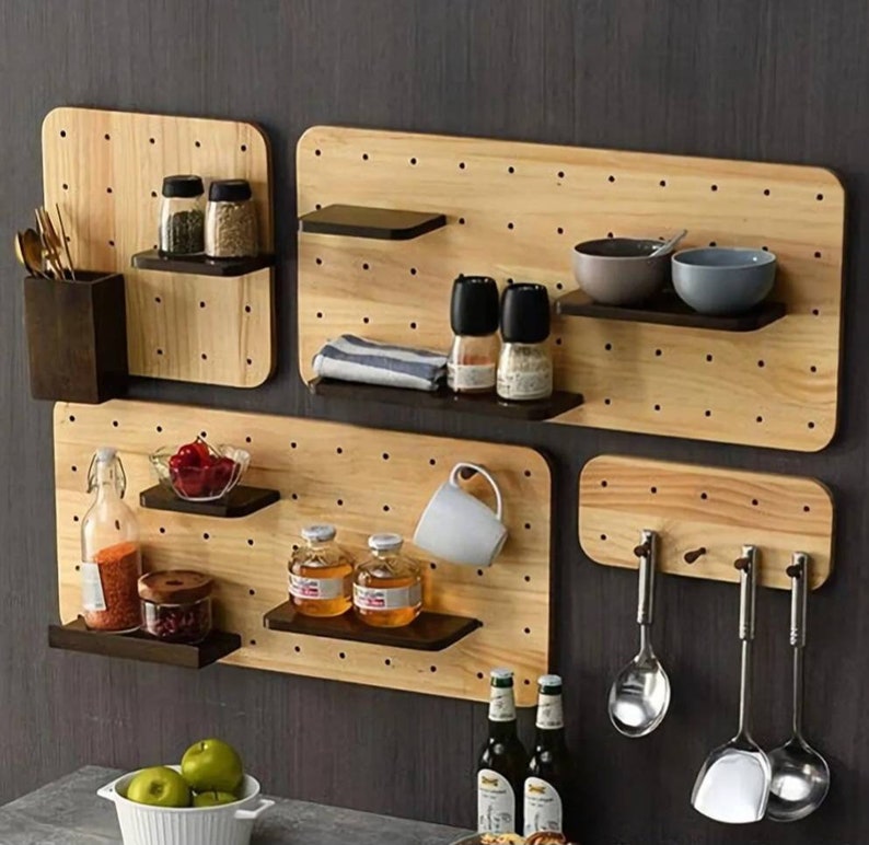 Wooden Pegboard Shelf Pegboard Shelf Organizer Floating Etsy